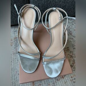 Via Spiga Silver Heels with Rhinestone Embellishments